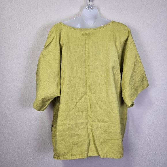 FLAX Designs Linen Top Womens 2G Chartreuse Lagenlook Tunic Oversized Boho Shirt - Picture 4 of 15